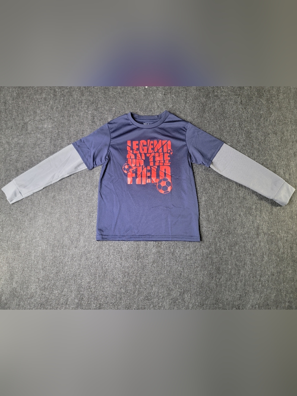 Zelos Little Kid's Graphic Long Sleeve T-Shirt Size 7 Blue Grey Soccer Polyester
